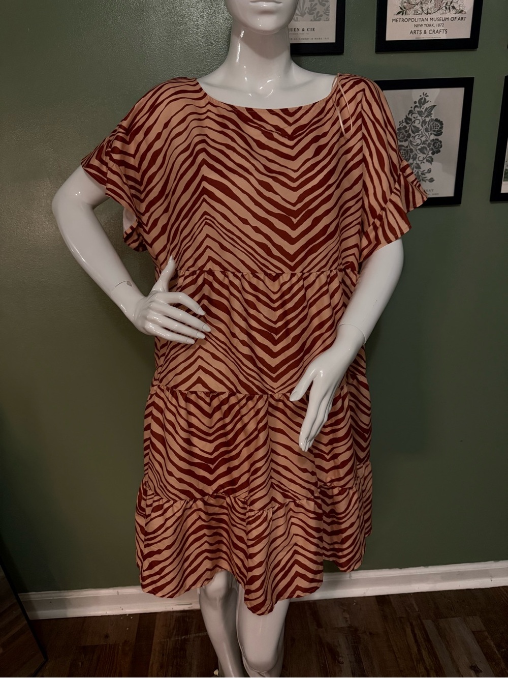 Nine West Rust and Cream Zebra Tiered Midi Dress NWT XXL